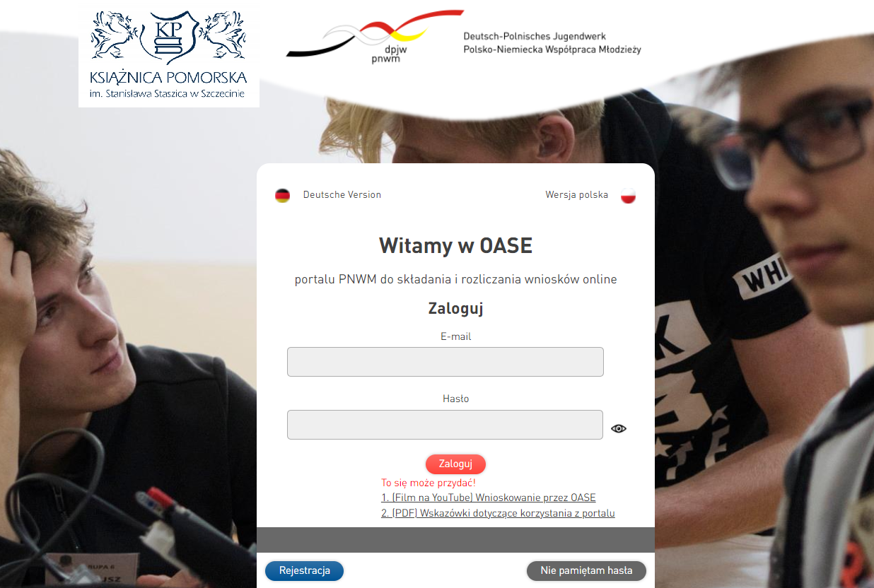 screen strony logowania do portalu OASE